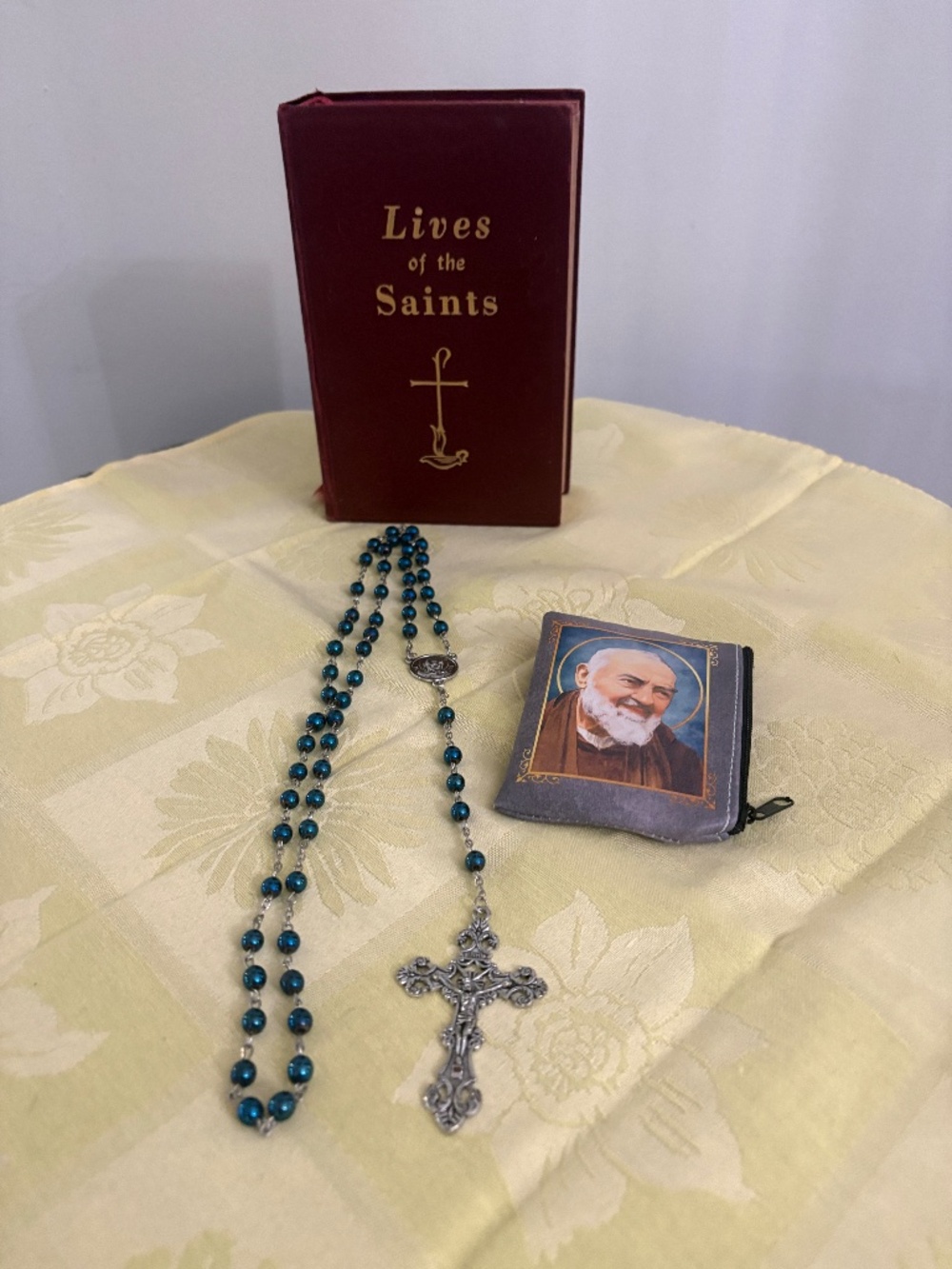 Catholic Items - © 1955 Lives of Saints Book and St. Pio Rosary with Vinyl Case